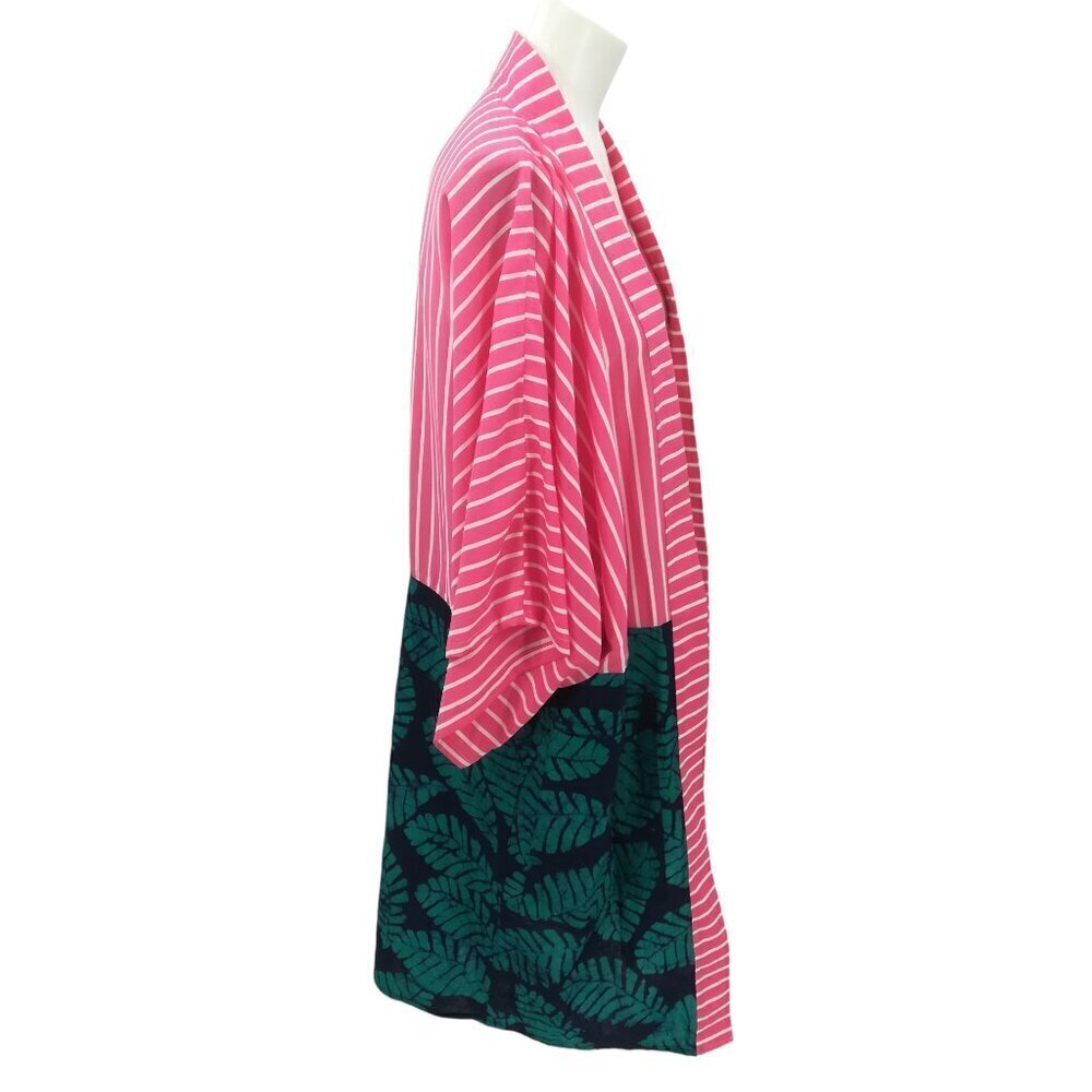 Studio 189 Short Sleeve Kimono Size M Pink Silk Cotton Open Front Striped Batik - Picture 10 of 13